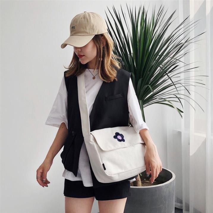 [FREESHIP] Túi tote vải canvas đeo chéo đeo vai giá rẻ trơn vải mềm học sinh viên đi chơi đi học nam nữ unisex vừa A4