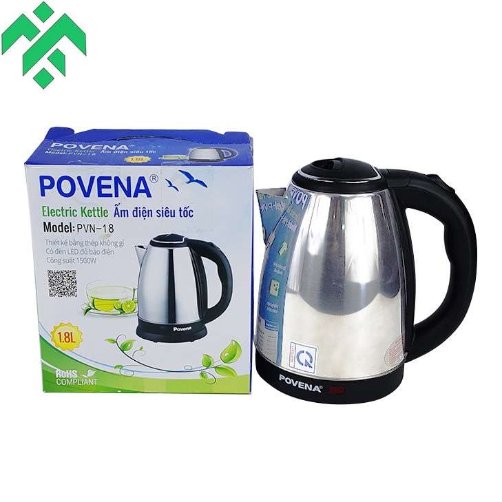 Ấm siêu tốc 1.8L Povena PVN-18 thân inox đánh bóng chống hoen rỉ