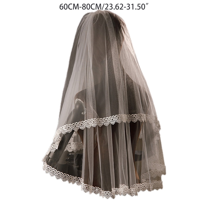 Mạng Che Mặt Hai Lớp Bằng Vải Tuyn Trắng Phối Ren Cho Cô Dâu Chụp Ảnh Hóa Trang