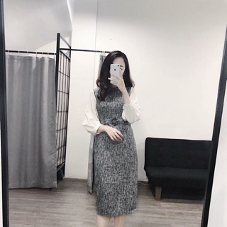 Đầm bố thun phối chifon