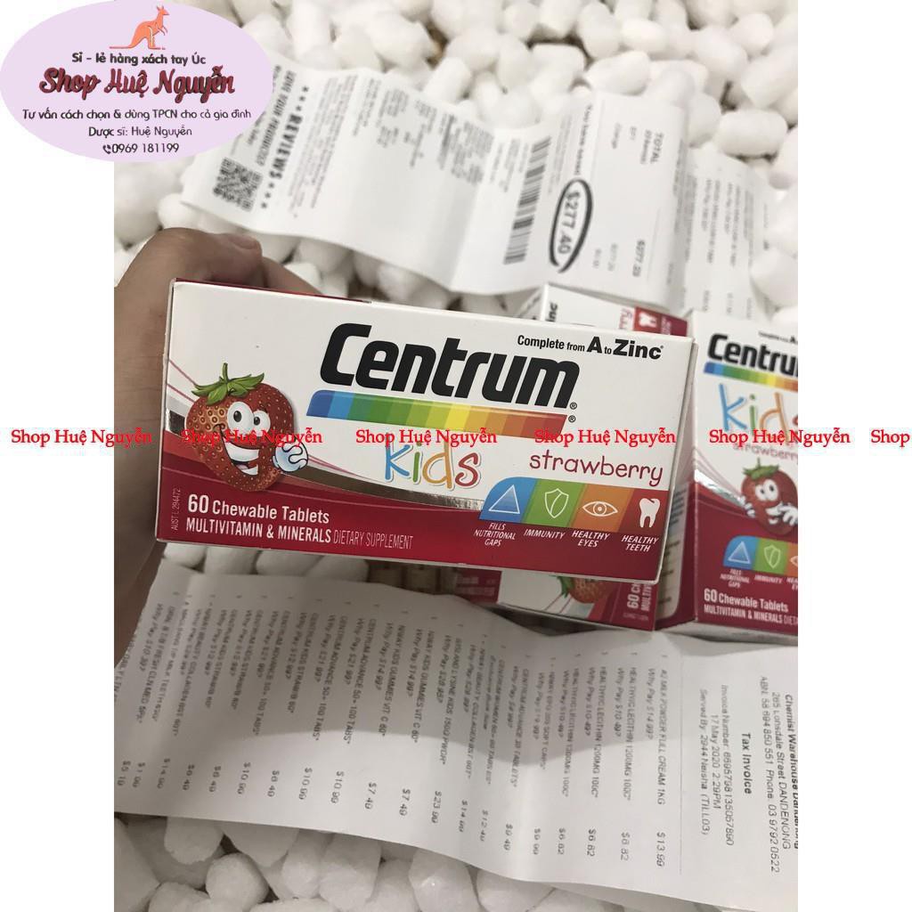 Viên nhai Centrum Kids Strawberry 60 viên, vitamin tổng hợp giúp bé đủ chất, ăn ngon và tăng sức đề kháng