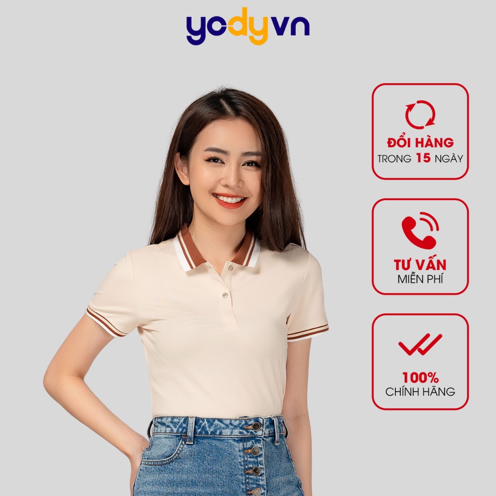 Áo thun polo nữ YODY mắt chim phông tay ngắn cổ bẻ phối bo mềm mịn thoáng mát APN3706