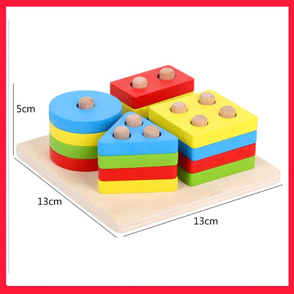 Đồ chơi thả hình 4 trụ gỗ montessori cho bé (Hàng sẵn)