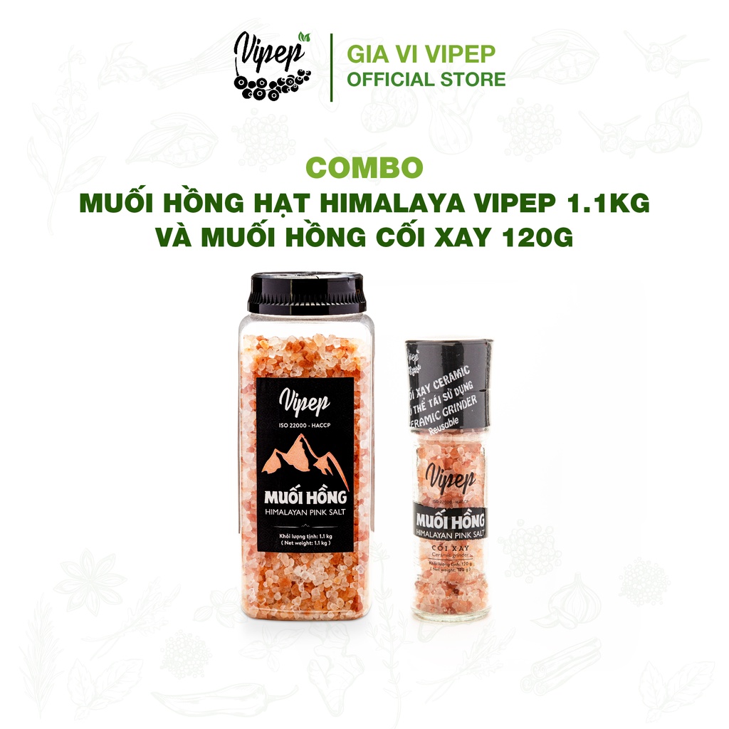 [Tặng cối xay mini] Muối hồng nguyên hạt Himalaya Vipep 1.1kg tinh khiết nấu ăn/nấu sữa