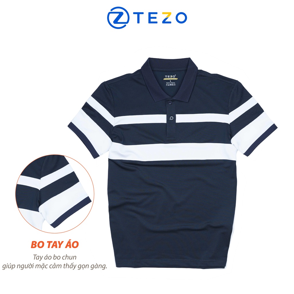 Áo polo nam Tezo hoạ tiết màu phối kẻ ngang ngực năng động thoải mái 22APCT008