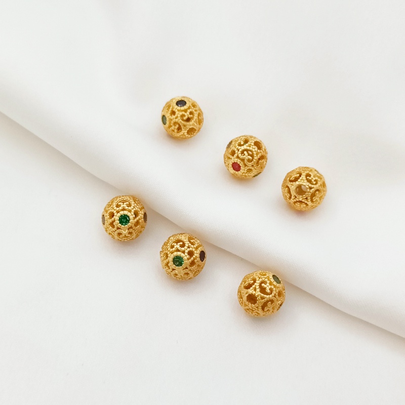 Hạt Đá Zircon Tròn Rỗng 18K Dùng Làm Vòng Tay/Dây Chuyền DIY