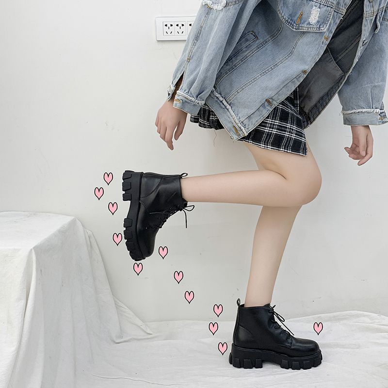 [Order] Giày Boots Hàn Quốc cổ thấp đế cao 5cm loại đẹp màu đen bóng - đen lì.