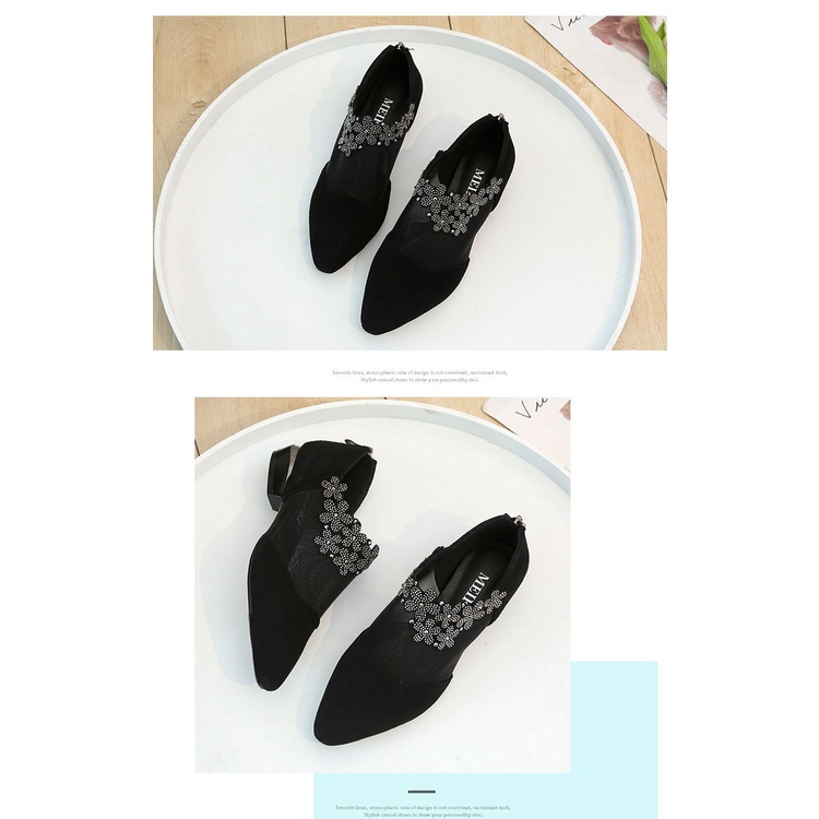 Giày Da Lộn Mũi Nhọn Gót Dày Thấp Đính Đá Phong Cách Anh Quốc Thời Trang Cho Nữ 2022 4243