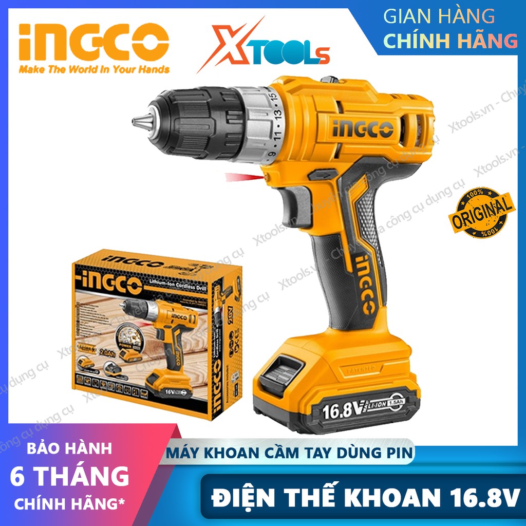 Máy khoan pin INGCO CDLI1611 máy khoan cầm tay dùng pin Lithium 16.8V 1350v/1p, Tặng kèm 1 pin và 1 sạc, có đèn LED