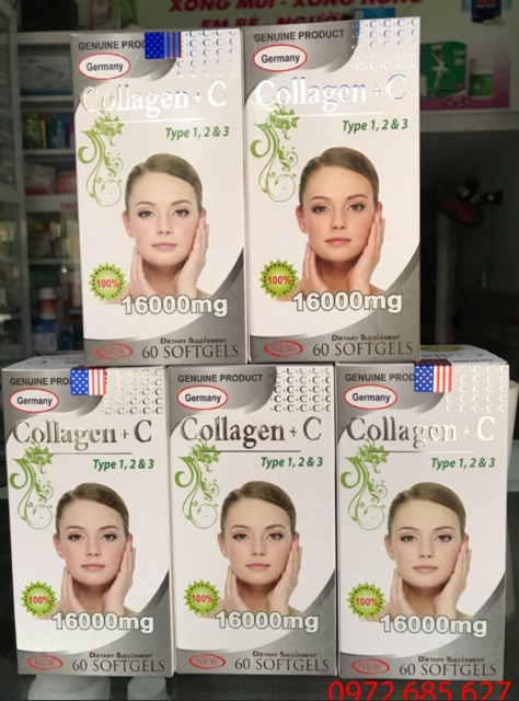 Viên Uống Collagen + C Type 1,2 & 3 hàng Mỹ chính hãng 100% 60v/hộp