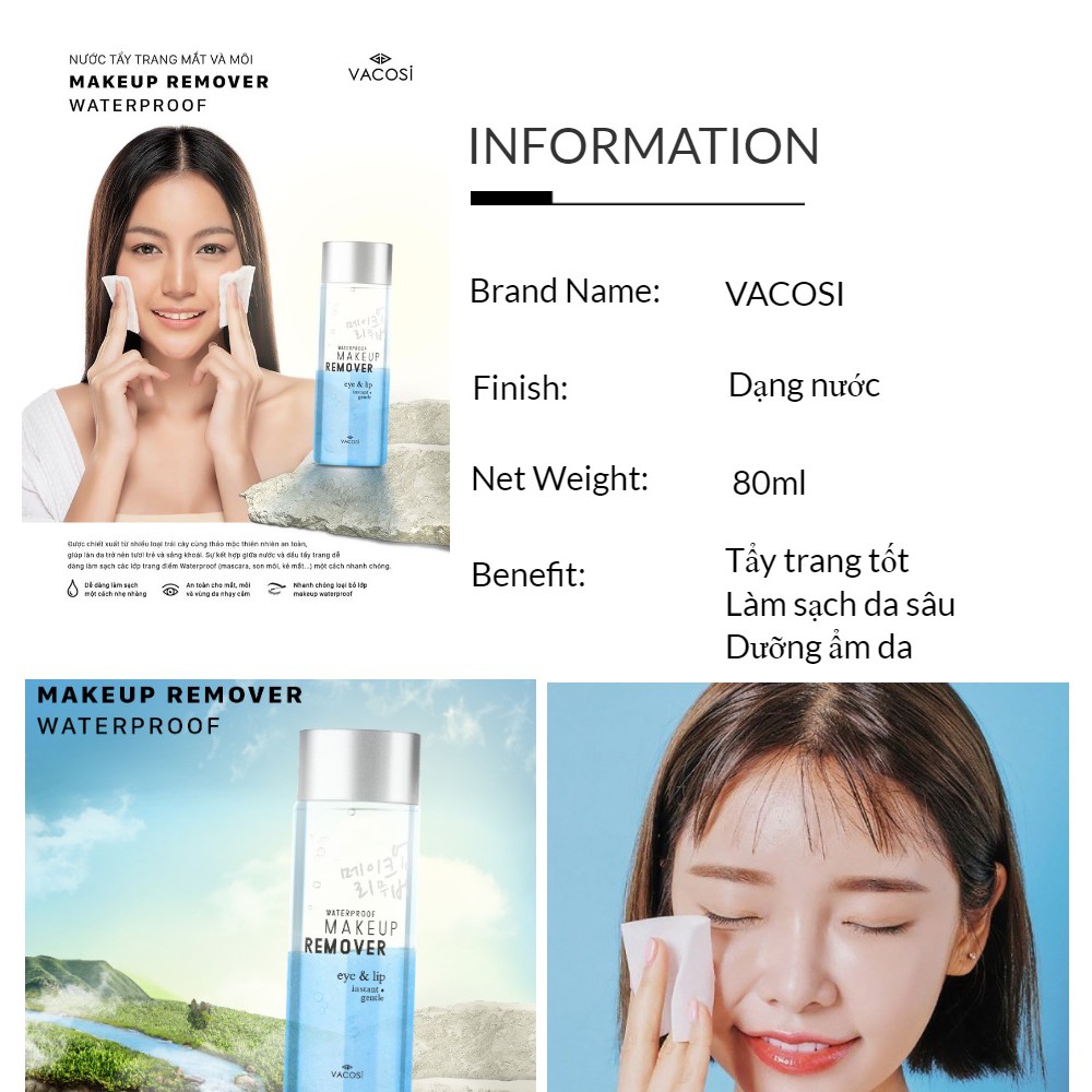 NƯỚC TẨY TRANG MẮT VÀ MÔI VACOSI WATERPROOF MAKEUP REMOVER FOR EYE &amp; LIP 80ML CHÍNH HÃNG - 6584