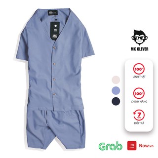 Bộ quần áo nam cổ V MK CLEVER, chất liệu linen co giãn nhẹ, thấm hút mồ hôi
