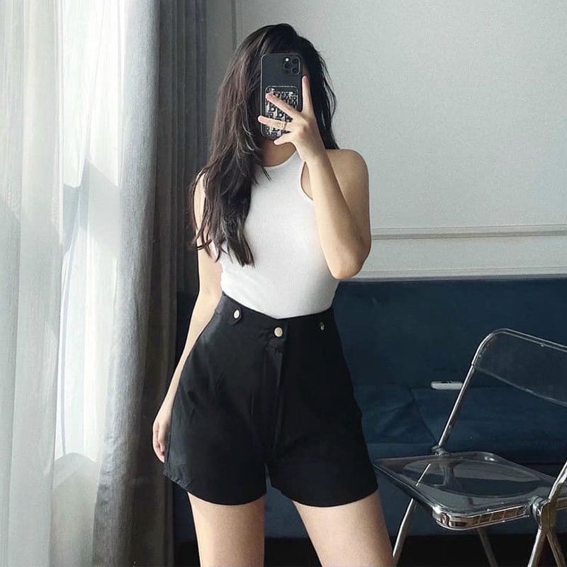 Quần short nữ lưng cao đùi ống rộng chuẩn form tôn dáng cực đẹp M367