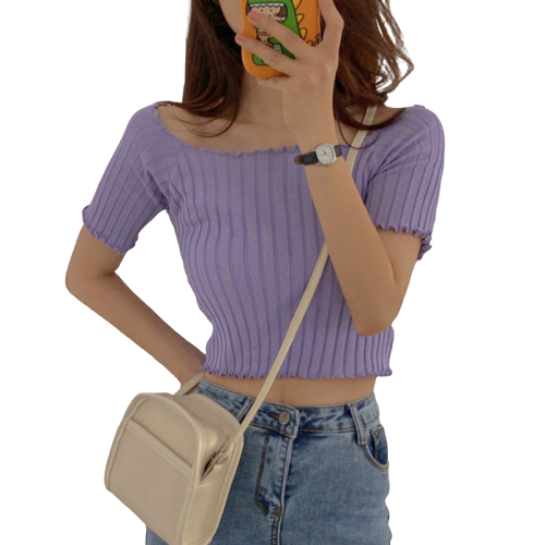  Áo Croptop Dệt Kim Tay Ngắn Thiết Kế Trễ Vai Nữ Tính | BigBuy360 - bigbuy360.vn
