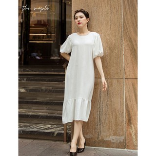 Đầm Maxi Tay Phồng The Maple Freesize Trắng