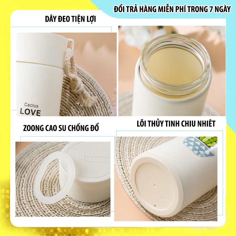 [CHỐNG VỠ] Bình Đựng Nước Giữ Nhiệt Thuỷ Tinh Nhỏ Xinh Vỏ Chống Vỡ | BigBuy360 - bigbuy360.vn
