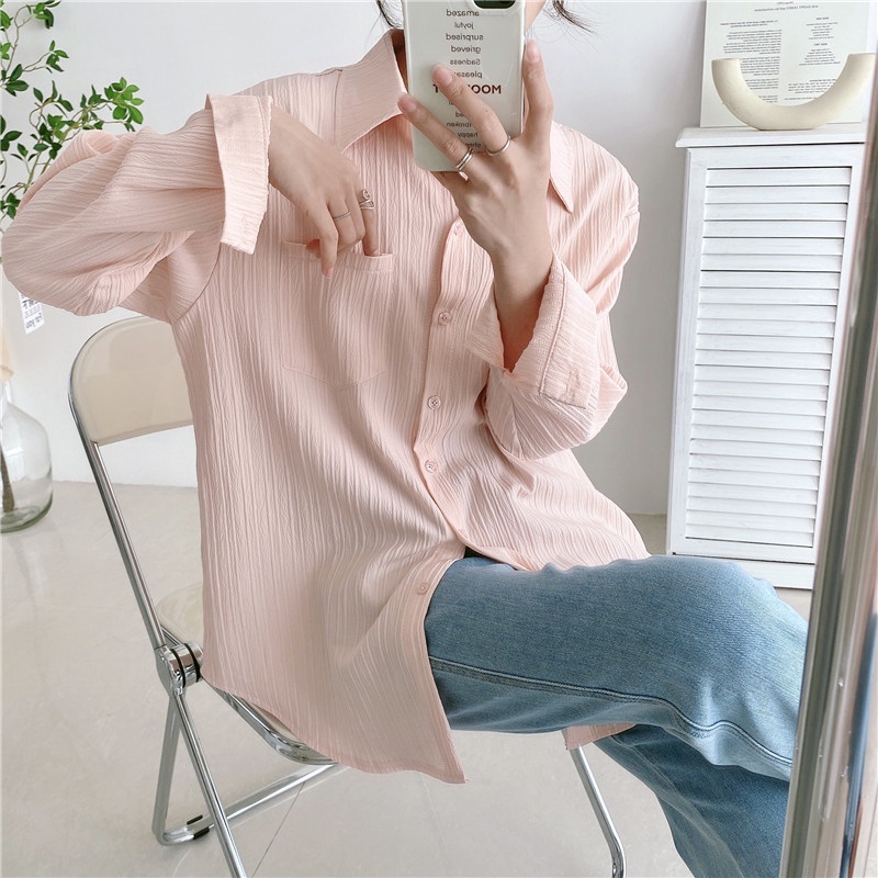 Áo Sơ Mi Kẻ Sọc Tay Dài Dáng Rộng Thời Trang Mùa Hè Mới Cho Nữ