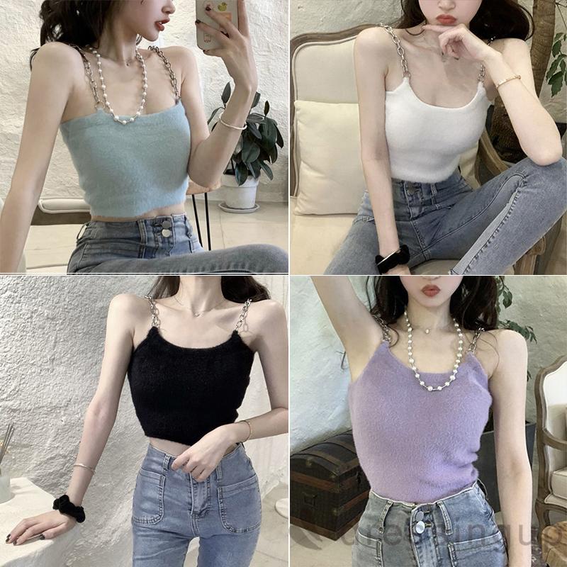 Áo không tay cổ chữ u màu sắc đơn giản cho nữ