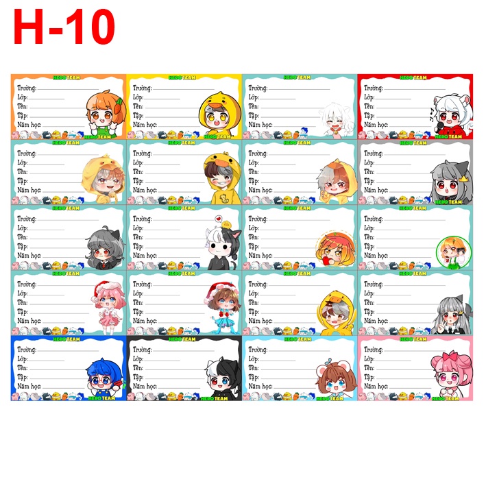 Nhãn vở Hero Team mẫu sinh nhật lần 2 và bộ linh vật đáng yêu