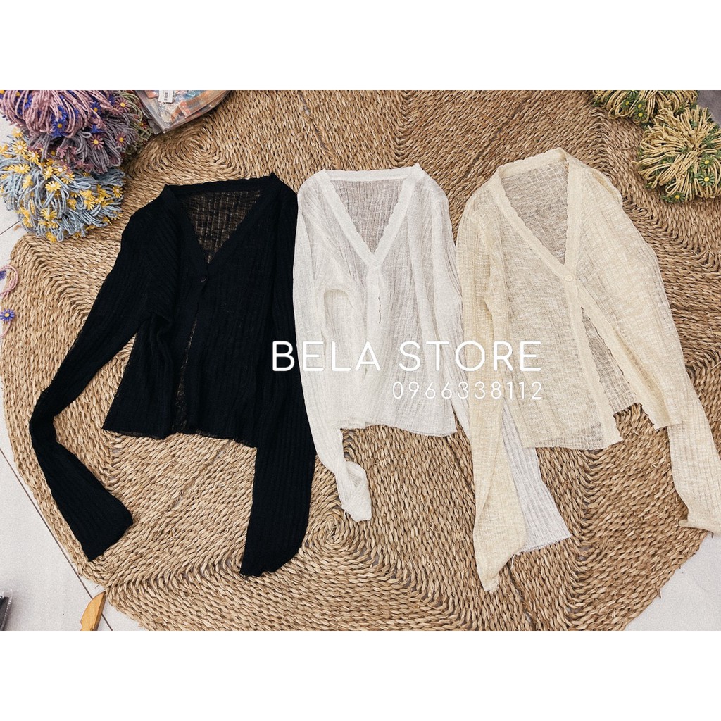 Áo khoác Cardigan len mỏng xinh lắm 3 màu Trắng-Be-Đen (Vieo,ảnh thật)