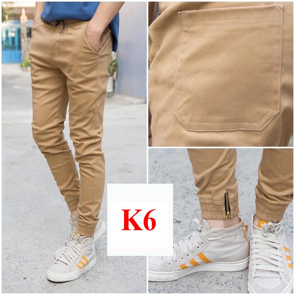 QUẦN JOGGER KAKI VÀNG KEM CO GIẢN, KHÓA ZIP NAM NỮ