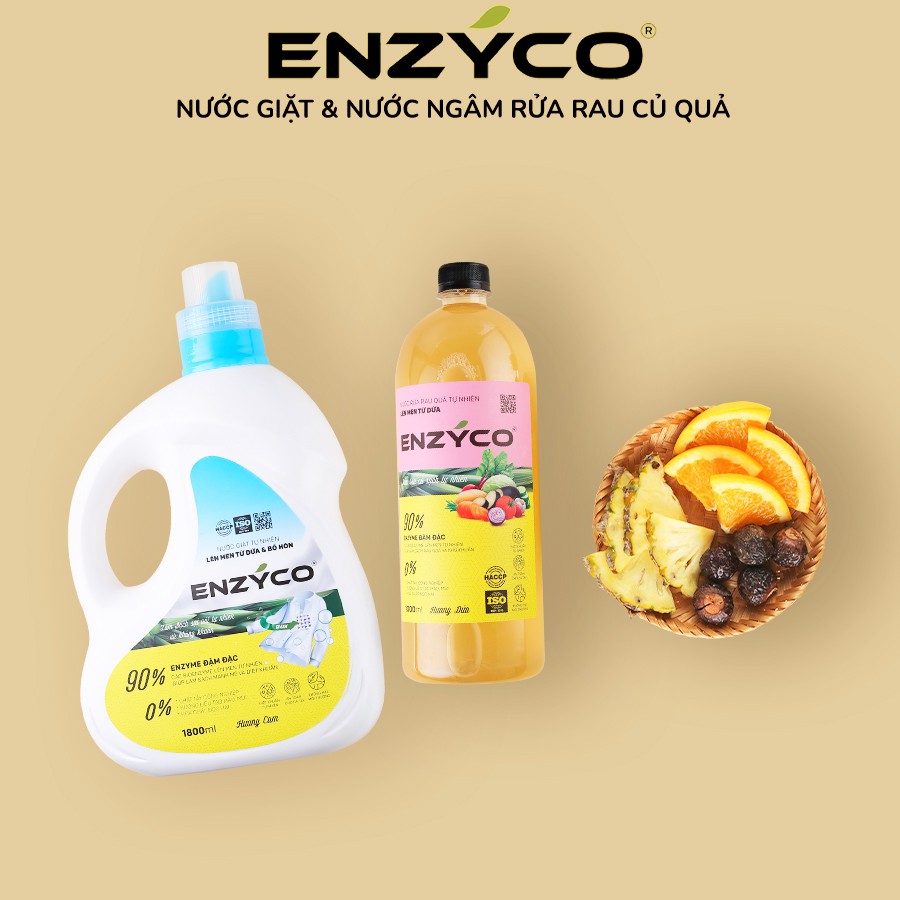 Combo Nước Giặt Và Nước Ngâm Rau Củ ENZYCO 90% Enzyme Sinh Học Từ Dứa Và Bồ Hòn 세탁 세제 Washing liquid