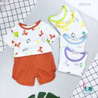 Bộ Cộc Tay Thun Lạnh Minky Mom Cao Cấp Cổ Màu Nền Trắng Họa Tiết Cho Bé 9-19Kg Namkidshop (QATE318)