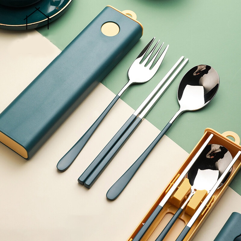 Bộ Muỗng Đũa Nĩa Thìa Inox 304 Cá Nhân Cơm Trưa Văn Phòng Dã Ngoại Phủ Bóng Sang Trọng
