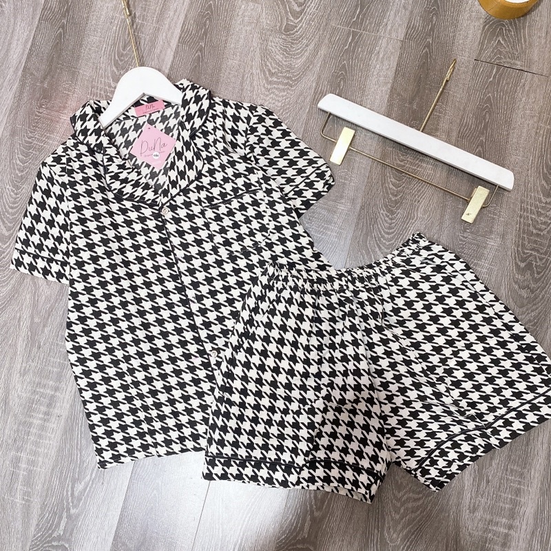 PIJAMA ĐŨI NỮ  - Bộ Cộc Quần Đùi Chất Mềm Thoáng Mát Hoạ tiết kẻ Ô, Đồ Mặc Nhà Nữ