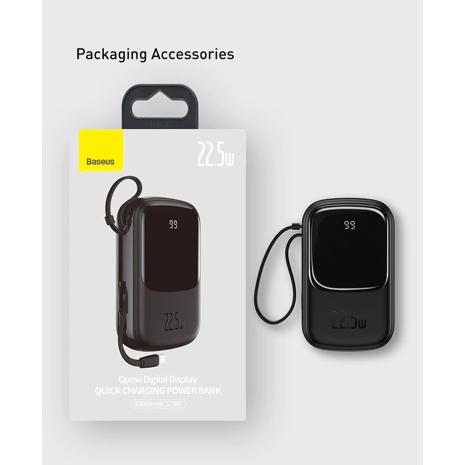 Pin Sạc Dự Phòng Baseus Qpow Pro 10000mah 20000mah PD Sạc Nhanh Tích Hợp Dây Sạc IP / Type C Màn Hình LED