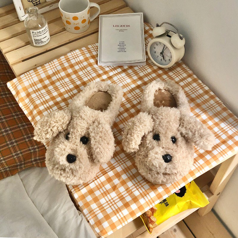 Dép bông đi trong nhà dép chó bông cute đế cao su chống trơn