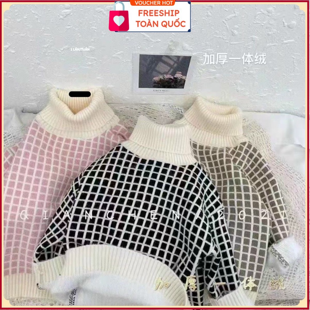 PVN35968 Áo len cho bé lót lông cổ cao dày ấm T2 . . .