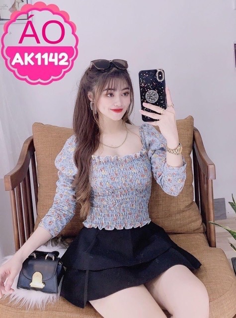 Áo kiểu nhúng tay dài siêu xinh - ẢNH THẬT 100%