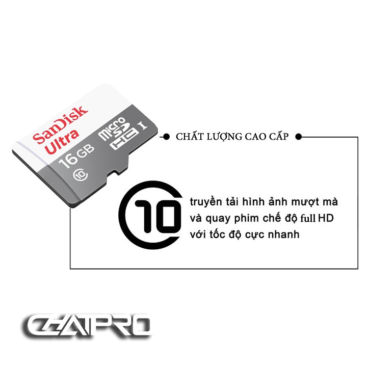 Thẻ nhớ 16GB Micro SDHC SanDisk 80Mbs Class 10 - Full HD Video chính hãng