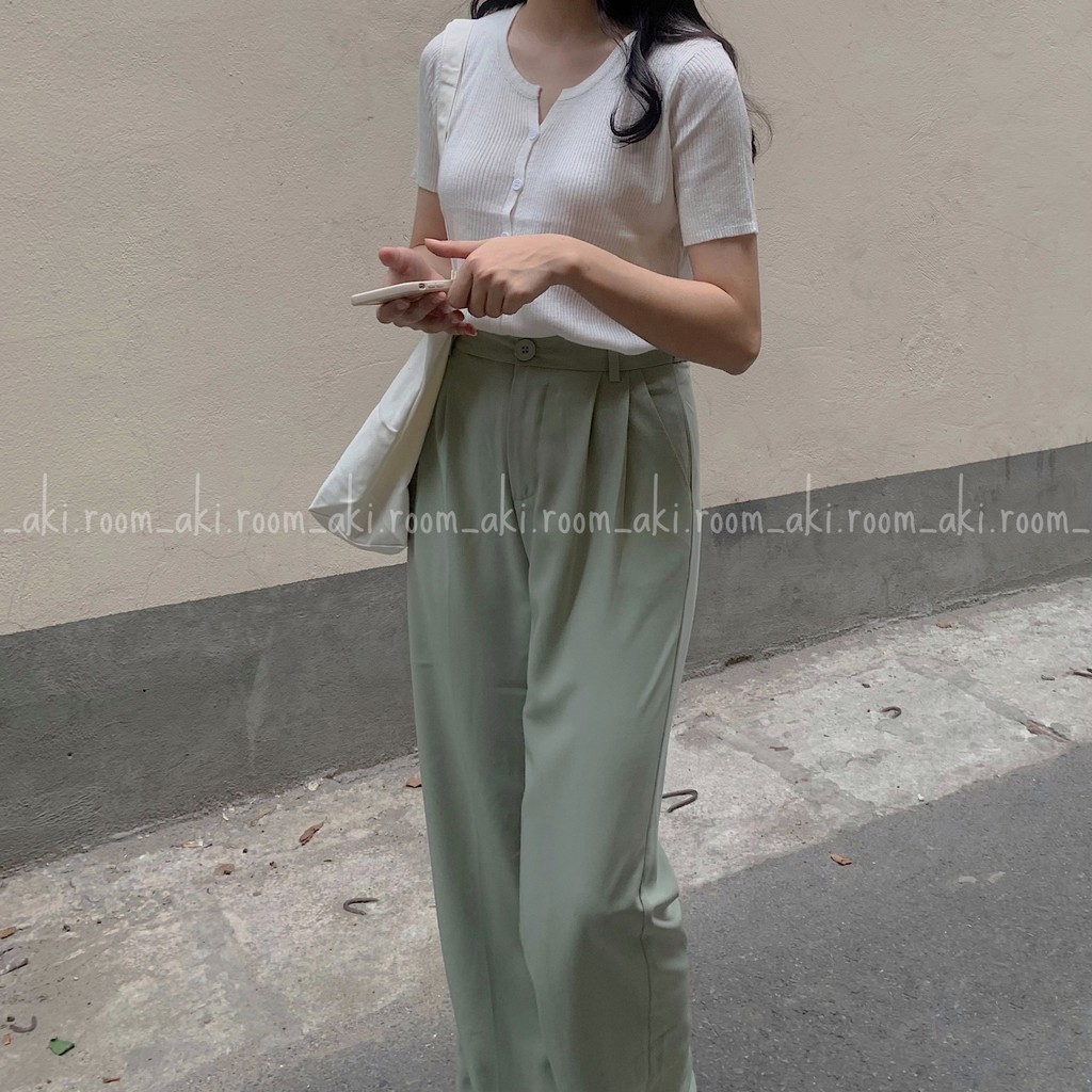 Áo len tăm mỏng cộc tay cài cúc cổ tròn V chất mềm