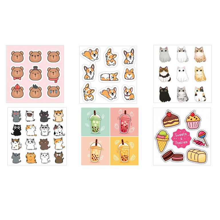 6 tấm sticker bullet journal nhãn dán nhiều mẫu chibi siêu cute trang trí sổ tay, planner...