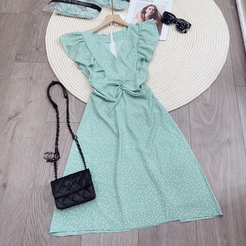 Váy chấm bi cổ chữ V cánh tiên xinh xắn AH08 | BigBuy360 - bigbuy360.vn