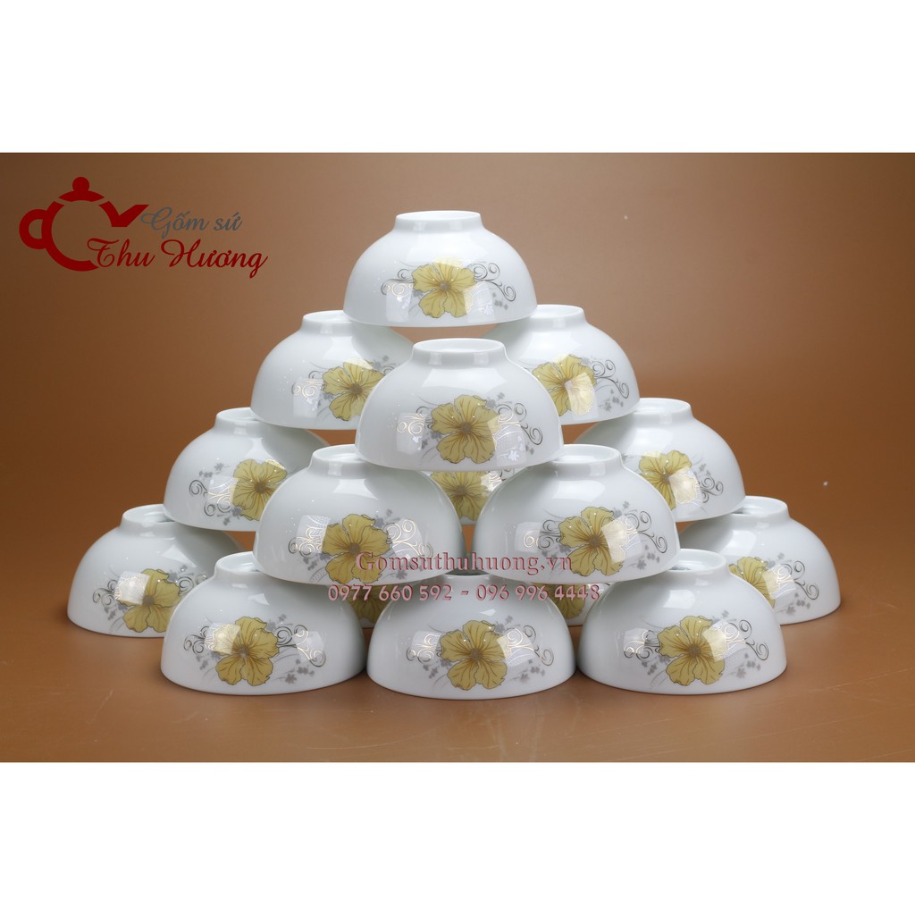 Bát ăn cơm Bát Tràng_Bộ chén ăn cơm men trắng hoa gió
