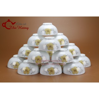 Bát ăn cơm Bát Tràng_Bộ chén ăn cơm men trắng hoa gió