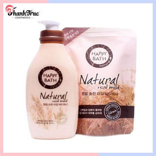 BỘ SỮA TẮM HƯƠNG LÚA MẠCH HAPPY BATH NATURAL REAL MILD BODY WASH HÀN QUỐC 500ML + 250ML