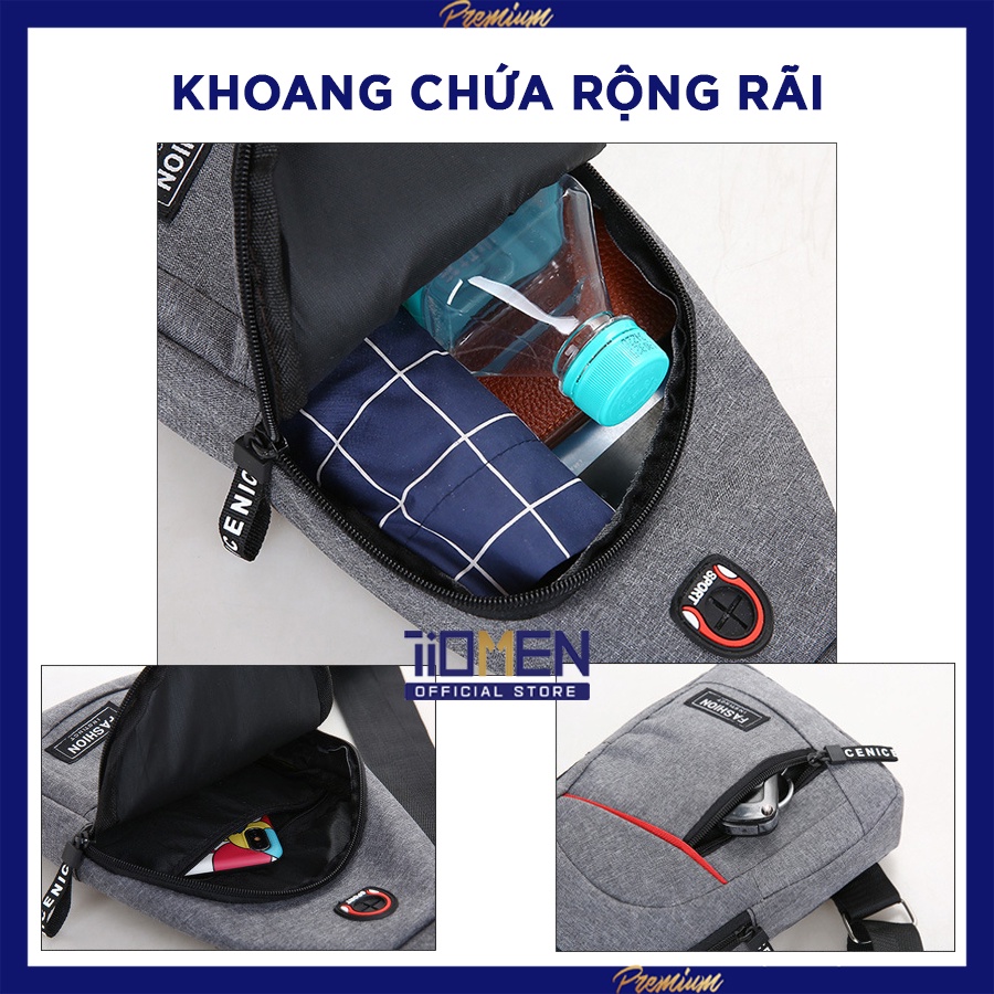 Túi vải canvas đeo chéo nam mini, túi đeo chéo nam có lỗ tai nghe tiện lợi cách Hàn Quốc | BigBuy360 - bigbuy360.vn