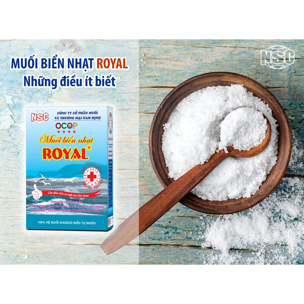 Muối biển nhạt Royal hộp 250gr bổ sung khoáng - Công ty cổ phần muối Nam Định - tốt cho tim mạch Royal Low Sodium Salt