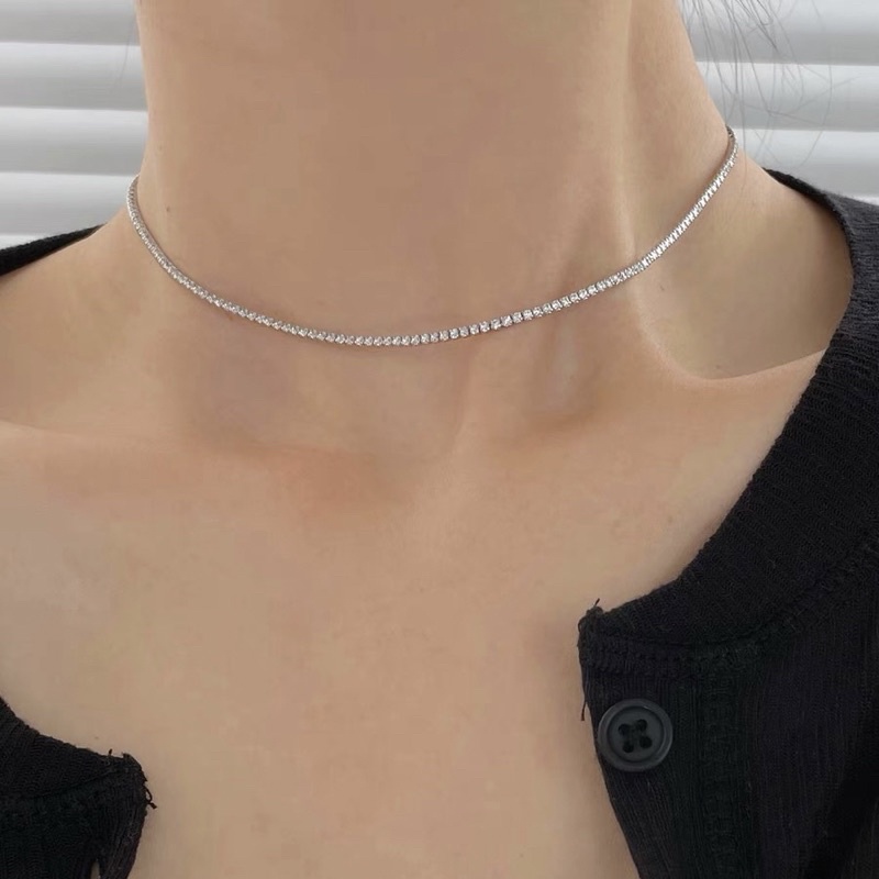 Vòng cổ choker nữ Tennis bạc 925, dây chuyền bạc đính đá Cz