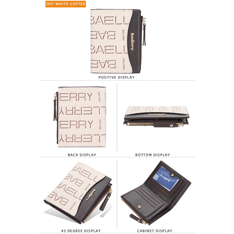 Baellerry Ví Da Ngắn Có Khóa Kéo Hai Màu In Chữ Thời Trang Cho Nữ