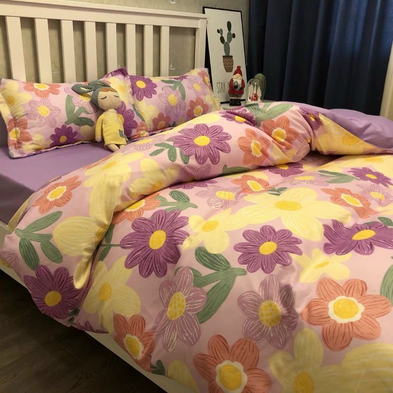 (Mẫu mới) Bộ chăn ga cotton poly Shopquy mẫu đáng yêu Thỏ Love. Chăn ga gối phong cách hàn quốc