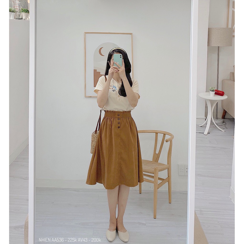 Chân Váy Nút Lưng Chun Nhienvintage_AV43 | BigBuy360 - bigbuy360.vn