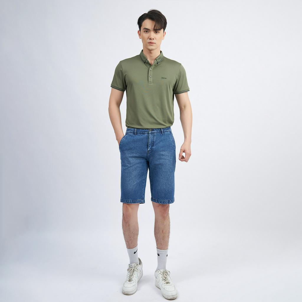 Quần Short Jean Nam Cao Cấp 3001G Dáng Suông Màu Xanh Dương - Sooc Nam Vulcano