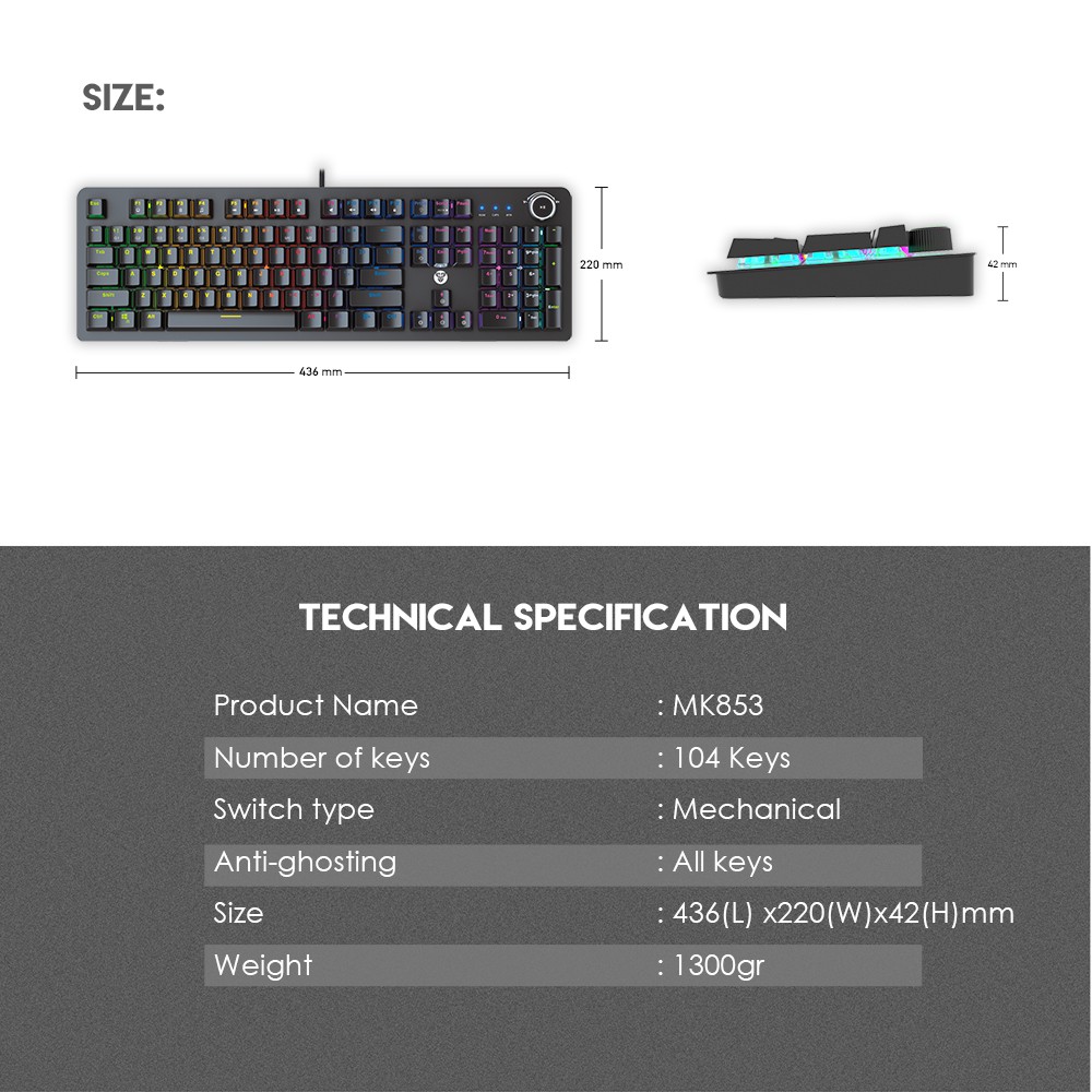 Bàn Phím Cơ Gaming Full-sized Có Dây Fantech MK853 MAXPOWER Outemu Blue/Red Switch RGB Gradient - Hàng Chính Hãng