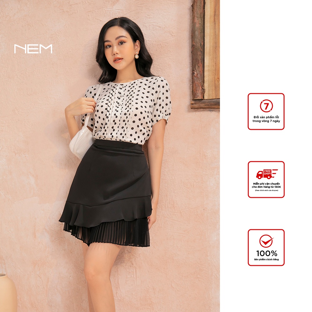 Chân váy đen ngắn 2 tầng phối ren NEM FASHION Z06022