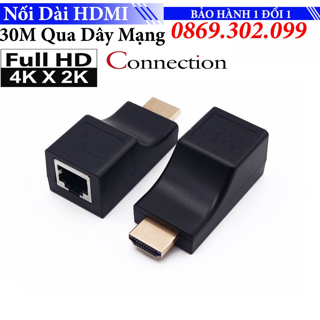 Đầu Nối dài HDMI Lên đến 30m qua dây mạng LAN Cat 5E - Cat 6